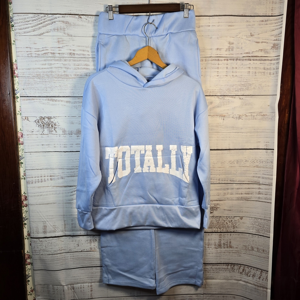 Love Light Blue "TOTALLY" Graphic Hoodie & Pants‎ Set - Womens Size Medium